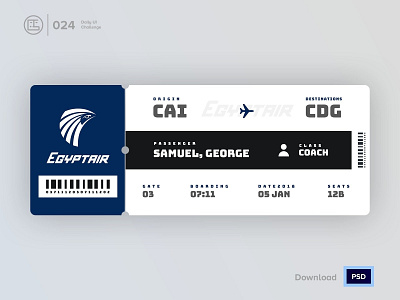 Boarding Pass / ticket | Daily UI challenge - Day 024/100 animation boarding pass daily ui daily ui 024 dark ui ecommerce egypt air ticket free psd free ui kit freebies george samuel hero section interaction interaction design landing page ticket trendy user experience user interface ux