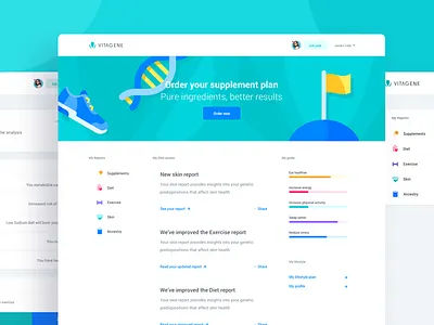 Vitagene Product Sceens analysis capsule data design graph interface landing page medicine product supplement vitagene website