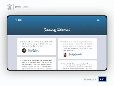 Testimonials | Daily UI challenge - Day 039/100 animation daily ui daily ui 039 dark ui ecommerce free psd free ui kit freebies george samuel hero section interaction interaction design landing page testimonials trendy user experience user interface ux web design