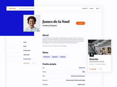 Deskover Profile blue office orange profile stats tags ui work