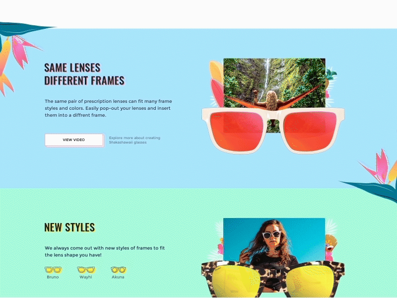 E-commerce Home Page Shakas Hawaii Sunglasses 3d adobephotoshop banner color ecommerce eyewear flatdesign graphicdesign icons illustration landingpage motion promo sketch sunglasses ui user experience ux vector webdesign