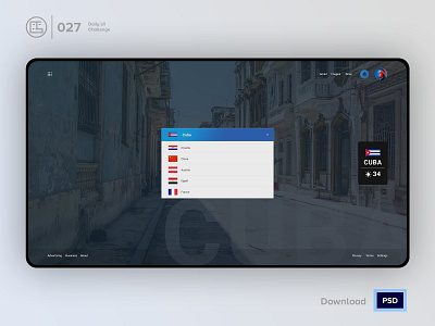 Dropdown / Country list | Daily UI challenge - Day 027/100 animation country list cuba daily ui daily ui 027 dark ui dropdown menu ecommerce free psd free ui kit freebies george samuel hero section interaction interaction design landing page trendy user experience user interface ux