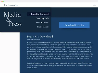 Media & Press blue blue and white concept daily ui dailyui design download economist illustration media menu nyc press press kit press release sketchapp top navigation ui uidesign vector
