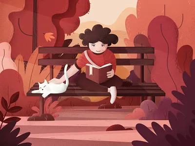 A good book animals art book boy cat chill color forest forests graphic design illustration inspired nature outdoors photoshop red simple tree