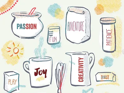 Idea for a Greeting Card: You have all the right ingredients fun greeting card illustration kitchen line art playful