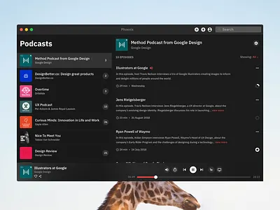 Podcast App - macOS acrylic app apple blur dark dark theme framer framer x mac app mac os macos mojave podcast windows