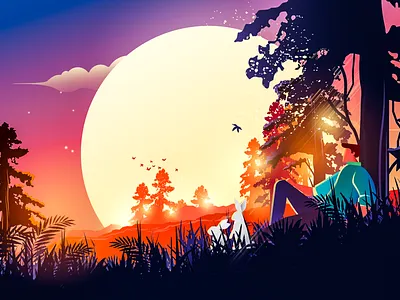 Mid-Autumn Festival admire the moon forest mid autumn festival moon rabbit 人 插图 故事 美丽 设计