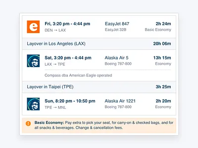 Flight Itinerary Hover Card card flights travel ui ux