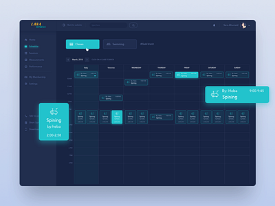 Lava Dashboard - Schedule dark darkui dasboard design fitness flat icon schedule sport ui uidesign ux uxdesign web webdesign