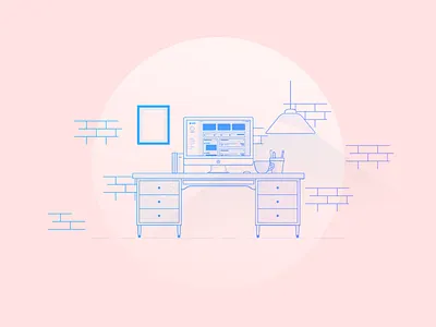 Help Desk Illustration coffee desk gradient help illustration lamp monoweight pink saas ui