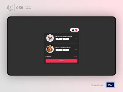 Shopping Cart| Daily UI challenge - 058/100 animation daily ui daily ui 058 dark ui dropdown ecommerce food free psd free ui kit freebies george samuel hero section interaction interaction design landing page listing shopping cart user experience user interface ux