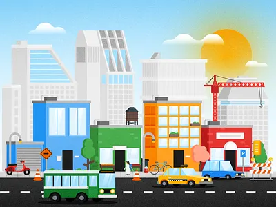 commute buildings cars city commute editorial google illustration maps road travel urban