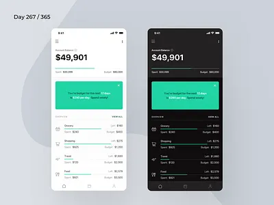 Minimal Budget Planner App | Day 267/365 - Project365 budget assistance budget planner app budget saver app daily budget planner daily ui design challenge ios ios11 minimal minimal monday mobile app money saver money saving app project365