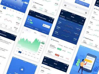 Stock Trading App app blue charts graphs interface ios minimal mobile stock trading ui