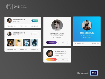 Info Card | Daily UI challenge - 045/100 add friend animation daily ui daily ui 045 dark ui ecommerce free psd free ui kit freebies george samuel hero section info card interaction interaction design landing page profile ui kit user card user experience user interface