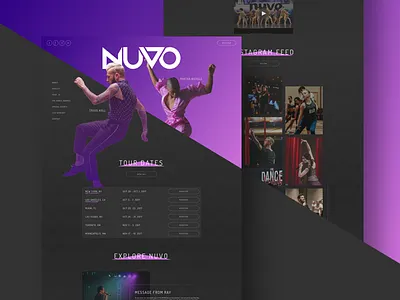 NUVO Homepage branding dance dark design homepage logo neon nuvo product design travis wall ui ux website design