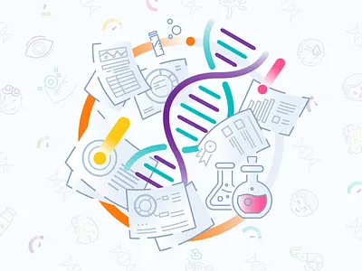 Genomelink Graphics bio dna genome graphics icons illustration lab laboratory lines research science spiral