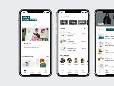 E-commerce App Exploration app app proposal artists cards dsgn ecommerce app green ios mobile product shopping ui ux young people