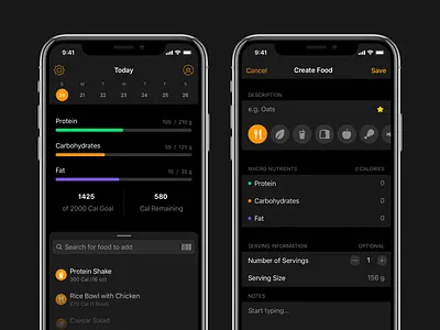 Macromon app dark fitness food food and drink health ios macros ui