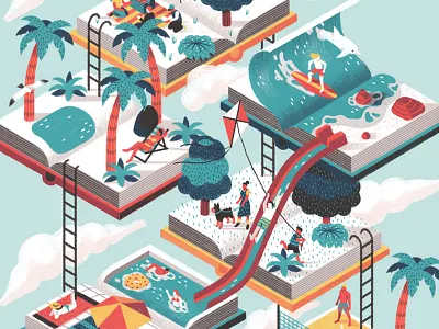 Modern Reformation book character drawing editorial flat graphic illustration isometric vector