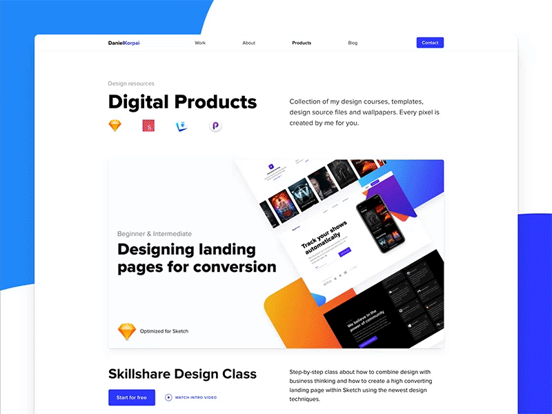Digital Products Page animation inspiration invision invision studio invisionstudio minimal portfolio prototype sketch ui ux web website