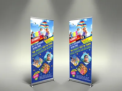 Kids Summer Camp Signage Template activity ad adventure advert boys camp children class community day easter family flyer fun girls holiday junior kid kids kindergarten