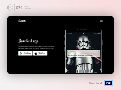 Download App | Daily UI challenge - 074/100 animation daily ui daily ui 074 dark ui download app mobile app ecommerce free psd free ui kit freebies george samuel hero section interaction interaction design landing page trendy user experience user interface ux web design