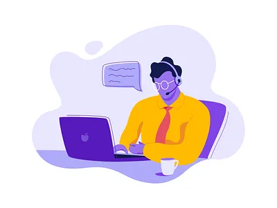 Customer support center customer flat guy help illustraion laptop man service spocket support