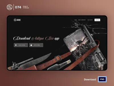 Download App | Daily UI challenge - 074/100 animation antique daily ui daily ui 074 dark ui download app ecommerce free psd free ui kit freebies george samuel hero section interaction interaction design knife landing page mobile ockup user experience user interface ux