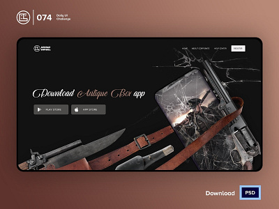 Download App | Daily UI challenge - 074/100 animation antique daily ui daily ui 074 dark ui download app ecommerce free psd free ui kit freebies george samuel hero section interaction interaction design knife landing page mobile ockup user experience user interface ux