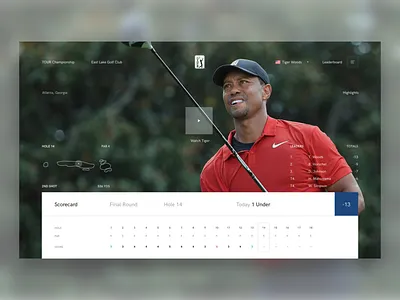 TOUR Championship Live | Tiger card dashboard golf leaderboard live score sports ui video web design website