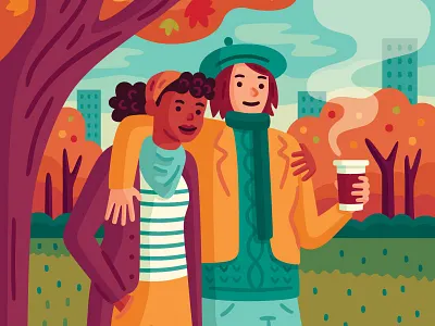Autumn Stroll autumn fall illustration lesbian outdoors seasonal vector