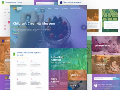 Landing page with pleasing colors and real-life images. children colors design gradient icons kids landing page web