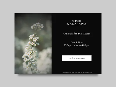 Confirm Reservation concept confirm daily ui dailyui day54 design flower food guests illustration nakazawa nyc omakase picture reservation sketchapp sushi ui uidesign vector