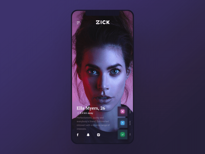 Zick App animation 10clouds animation app dark design minimal purple ui ux
