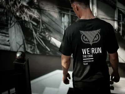 WE RUN THE CODE // TLV Marathon Tshirt black mirror brand code cool cyber cyber security cybereason cyberpunk hd logo marathon owl retina run security sport team tshirt typo