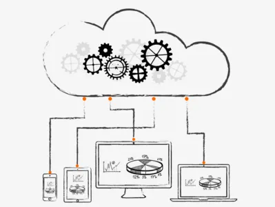 Cloud apps illustration concept cloud drawing hosting illustration imac ipad macbook pencil