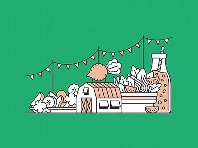 Pocket Cookbook - Oh Kale Yeah beetroot building farm festival flags flat icon illustration kitchen line market recipe salad smoothie straw texture tomato vegan vegetarian vintage