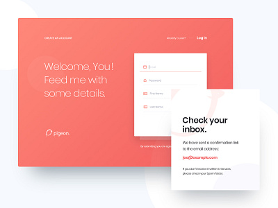Pigeon - Create an Account account business create create account dash board dashboard log in pigeon register ui ux web app