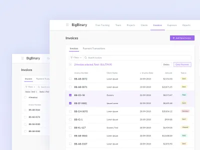 Invoices List Shot aceinvoice app bigbinary branding design edit filters invoices search typography ui ux vector web web development