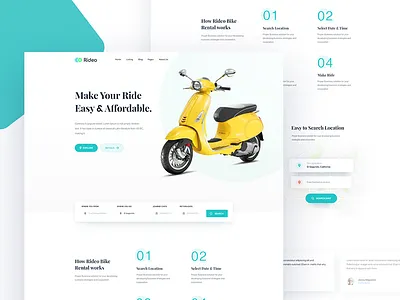 Motor Bike rental website home page design application app homepage home page interaction interface experience landing vehicle motor bike logo typography rent rental tour sell template theme themeforest travel trip ride purchase turbo ui ux user transport web website webdesign