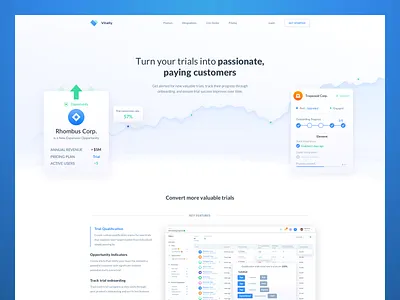 Vitally Trial Page chart churn customer revenue dashboard graphic illustration landing page marketing web page saas platform trial customer trial page web app web application design