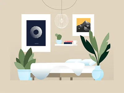 Ideal room consistent flat illustration plants relax scene vase zen