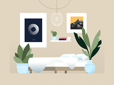 Ideal room consistent flat illustration plants relax scene vase zen