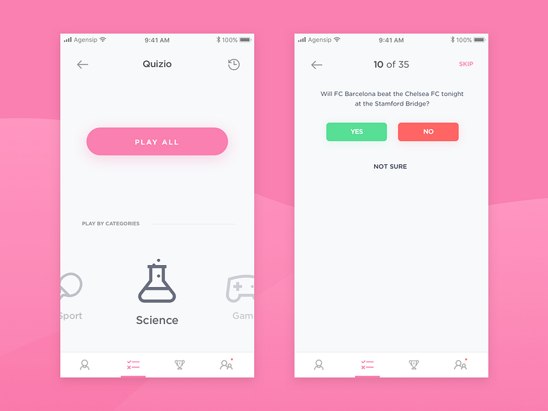 Quizio - Play a Science Quiz answer app button category minimal mobile no play question science ui ux yes