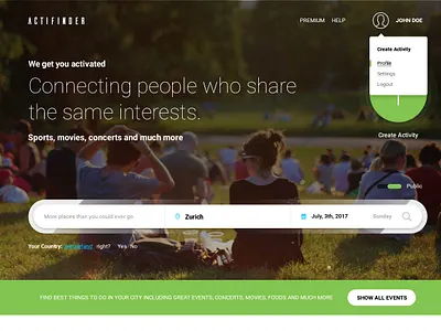 Actifinder activity book app bootstrap community creative desktop app landing page responsive sport ui userinterface