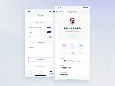 Intranet Messenger - Profile & Settings chat chat app mobile mobile app mobile app design mobile app experience profile profile card profile cover profile design settings settings page ui ui design uidesign ux ux design