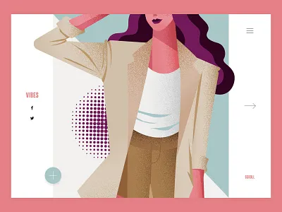 Vibes animation clean creative hero area illiustration lady ui ux vibes vintage