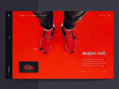 red. brandnew clean design hero interface design landing minimal red shoes simple site sneakers web