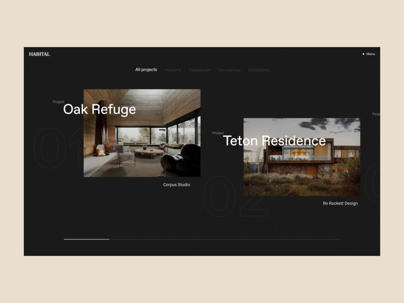 Habital Showcase Alternative ae after effects animation clean horizontal interaction interface landing page minimal ux web web design website